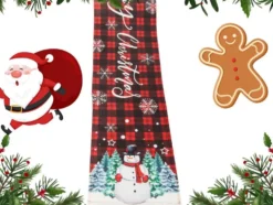 Bordslöpare jul 180 x 32 cm motiv tomte/snögubbe blandade färger