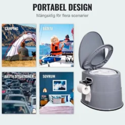 Bärbar camping- och restoalett 1,3 gal - Löstagbar innerhink för enkel tömning - Avtagbar pappershållare - För husbil, camping och långa bilresor