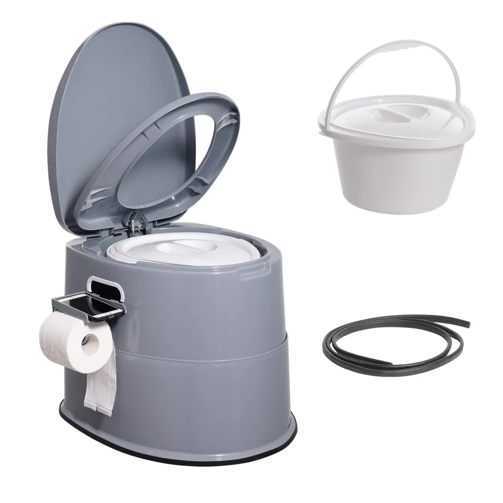 Bärbar camping- och restoalett 1,3 gal - Löstagbar innerhink för enkel tömning - Avtagbar pappershållare - För husbil, camping och långa bilresor