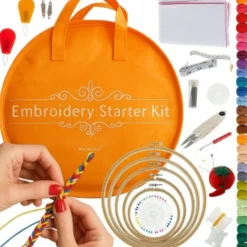 Broderikit 207 delar med 100 färger, trådar 8 m, 5 broderiram