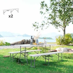 Campingbänk, plast, 240 kg lastkapacitet, vit, utomhusbänk