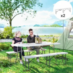 Campingbänk, plast, 240 kg lastkapacitet, vit, utomhusbänk