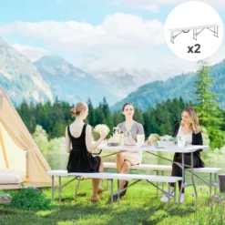 Campingbänk, plast, 240 kg lastkapacitet, vit, utomhusbänk