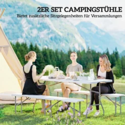 Campingbänk, plast, 240 kg lastkapacitet, vit, utomhusbänk