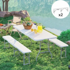 Campingbänk, plast, 240 kg lastkapacitet, vit, utomhusbänk