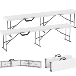 Campingbänk, plast, 240 kg lastkapacitet, vit, utomhusbänk