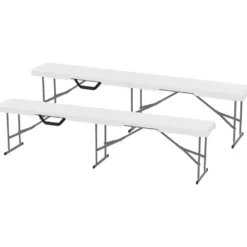 Campingbänk, plast, 240 kg lastkapacitet, vit, utomhusbänk