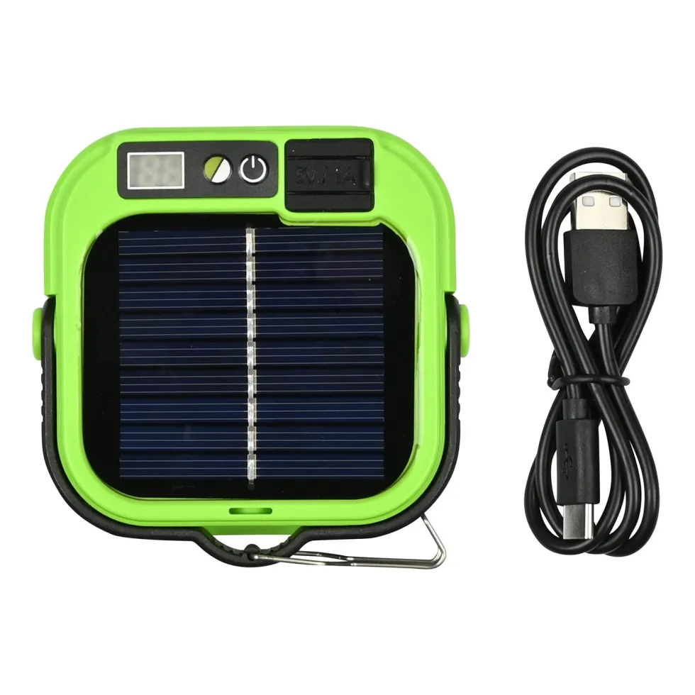 Campinglampa med solcell och powerbank