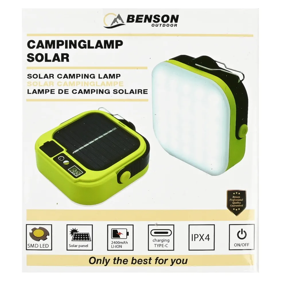 Campinglampa med solcell och powerbank