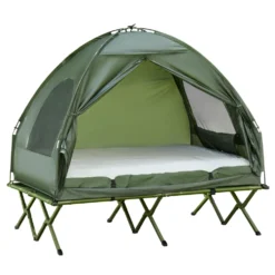 Campingtält för 2 personer med tältsäng och luftmadrass, grönt set