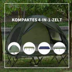 Campingtält för 2 personer med tältsäng och luftmadrass, grönt set