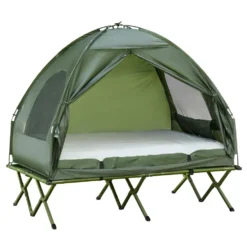 Campingtält för 2 personer med tältsäng och luftmadrass, grönt set