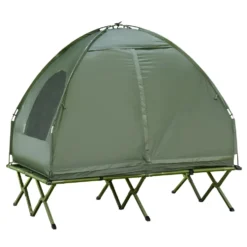 Campingtält för 2 personer med tältsäng och luftmadrass, grönt set