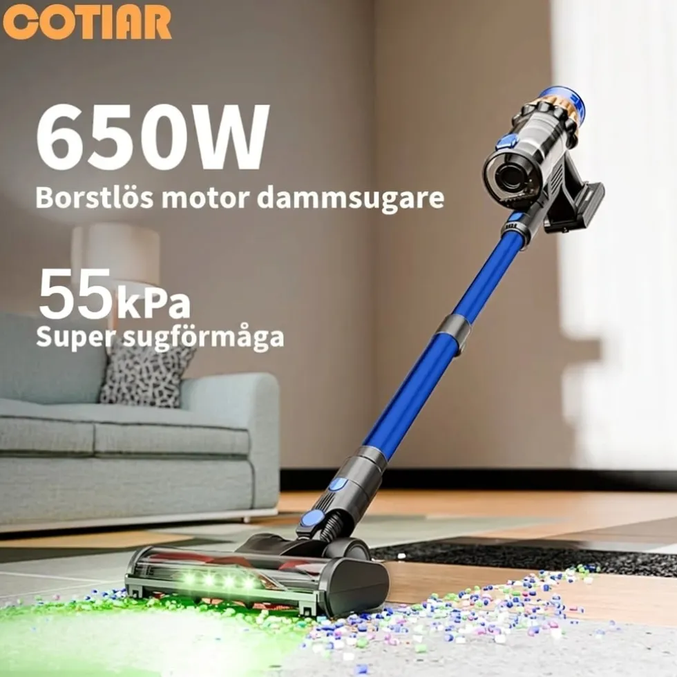 COTAR V22 650W 55000PA Sladdlös Dammsugare Handhållen 5-i-1 Städtillbehör LED-skärm Avtagbart Batteri 60 min Drifttid