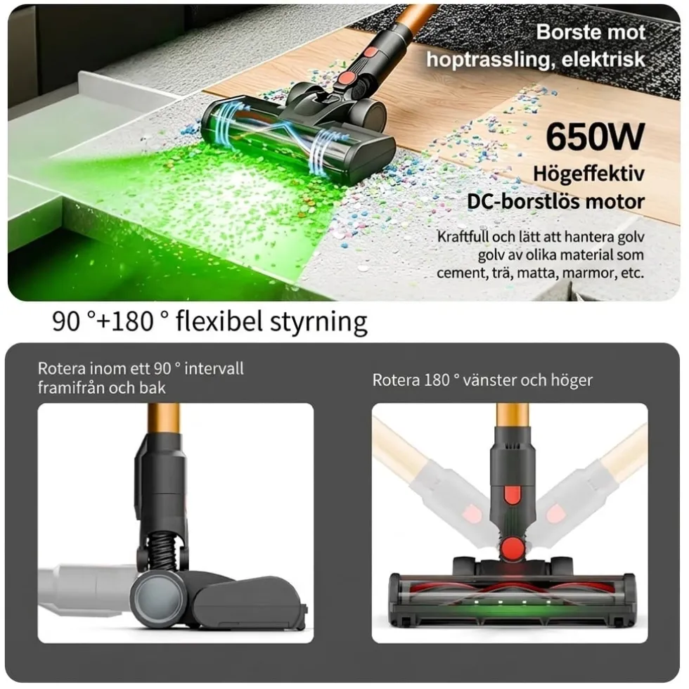 COTAR V22 650W 55000PA Sladdlös Dammsugare Handhållen 5-i-1 Städtillbehör LED-skärm Avtagbart Batteri 60 min Drifttid