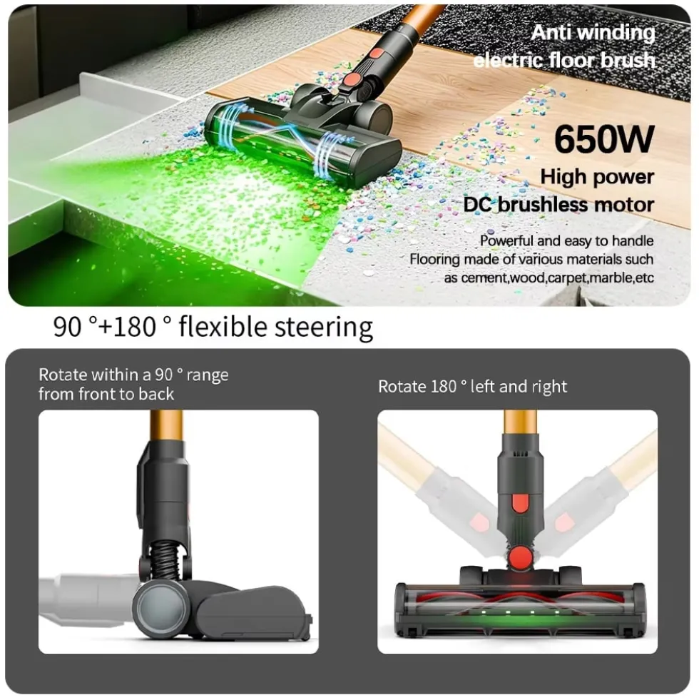 COTAR V22 650W 55000PA Sladdlös Dammsugare Handhållen 5-i-1 Städtillbehör LED-skärm Avtagbart Batteri 60 min Drifttid