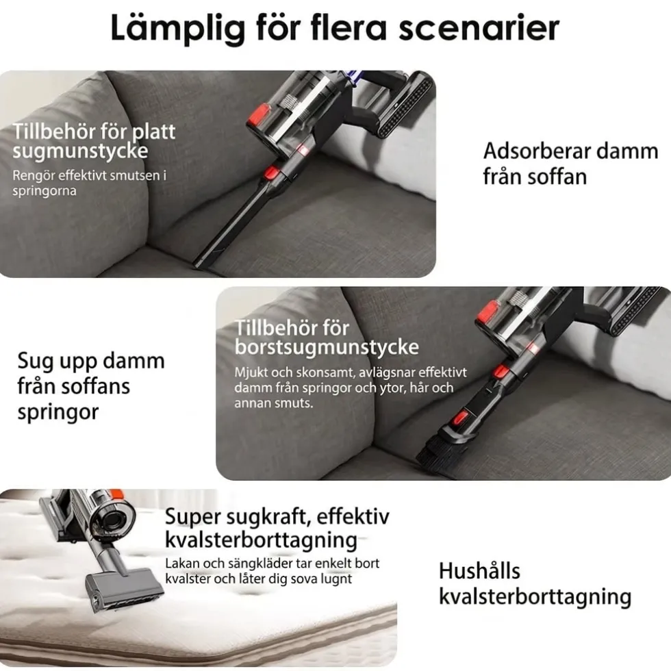 COTAR V22 650W 55000PA Sladdlös Dammsugare Handhållen 5-i-1 Städtillbehör LED-skärm Avtagbart Batteri 60 min Drifttid