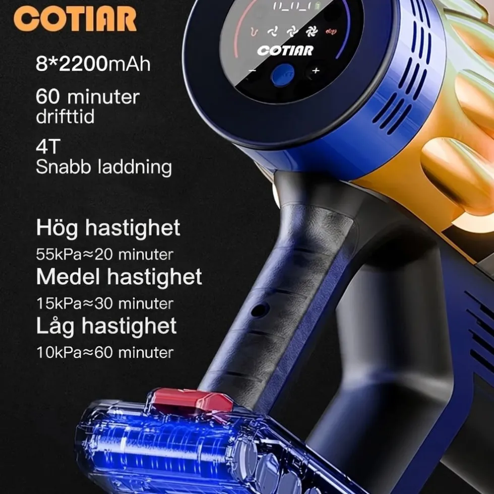 COTAR V22 650W 55000PA Sladdlös Dammsugare Handhållen 5-i-1 Städtillbehör LED-skärm Avtagbart Batteri 60 min Drifttid