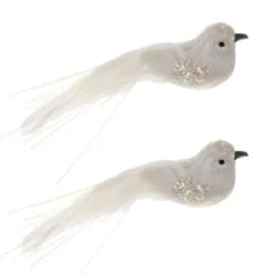 Dekorationsfåglar med fjädrar och klämma vit 16 cm 2-pack