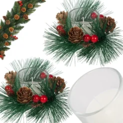 Dekorationsljus i glas med julkransmotiv 2-pack 6x5 cm