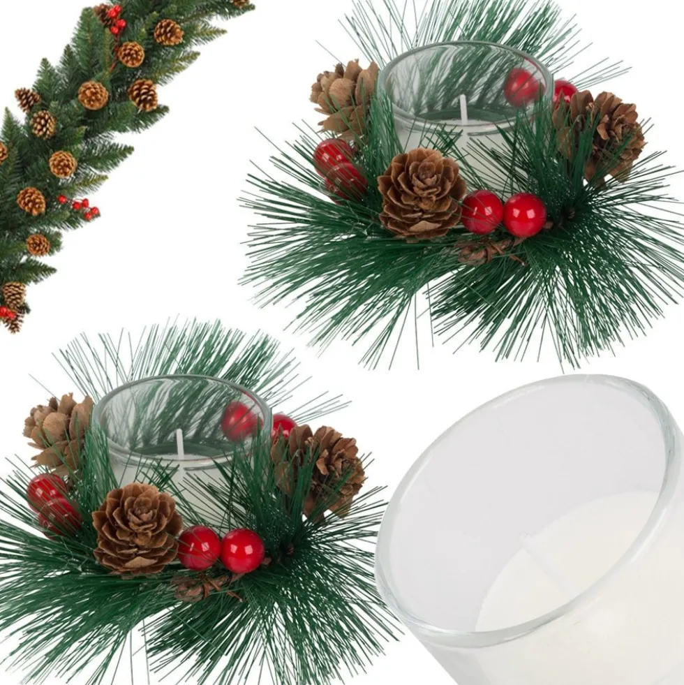 Dekorationsljus i glas med julkransmotiv 2-pack 6x5 cm
