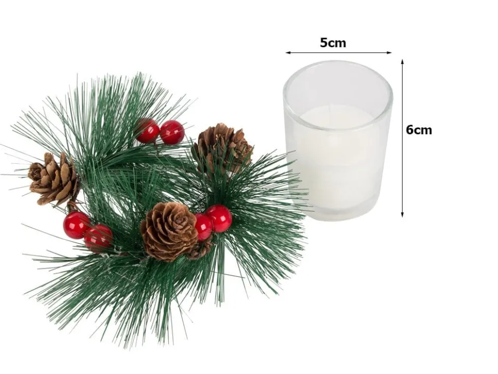 Dekorationsljus i glas med julkransmotiv 2-pack 6x5 cm