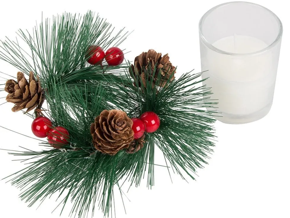 Dekorationsljus i glas med julkransmotiv 2-pack 6x5 cm
