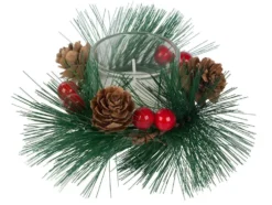 Dekorationsljus i glas med julkransmotiv 2-pack 6x5 cm