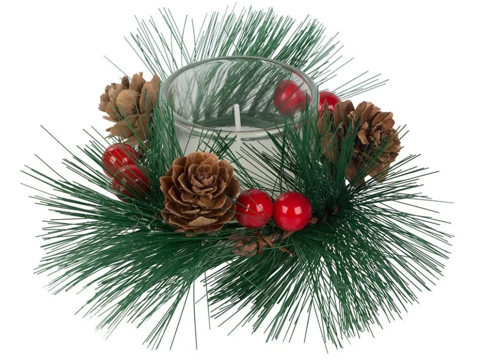 Dekorationsljus i glas med julkransmotiv 2-pack 6x5 cm