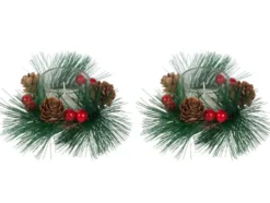 Dekorationsljus i glas med julkransmotiv 2-pack 6x5 cm