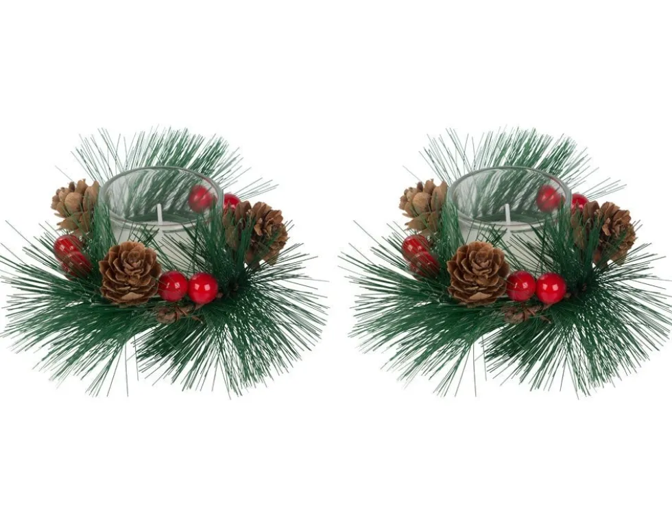 Dekorationsljus i glas med julkransmotiv 2-pack 6x5 cm