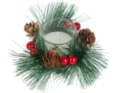 Dekorationsljus i glas med julkransmotiv 2-pack 6x5 cm