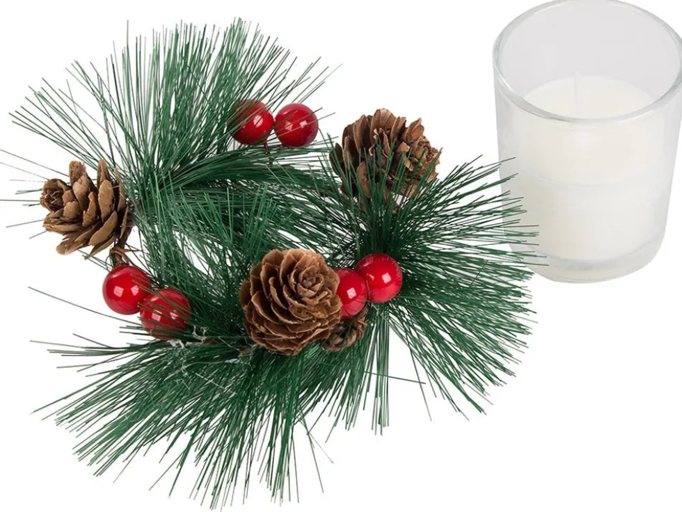 Dekorationsljus i glas med julkransmotiv 2-pack 6x5 cm