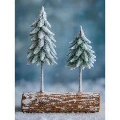 Dekorativa julgranar 2-pack med snöeffekt på träbas 34x28x9 cm