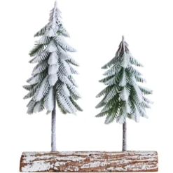 Dekorativa julgranar 2-pack med snöeffekt på träbas 34x28x9 cm