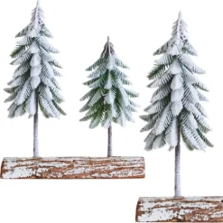 Dekorativa julgranar 2-pack med snöeffekt på träbas 34x28x9 cm