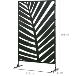 Dekorativ avdelare för trädgård/balkong utomhus med växtmotiv, tillverkad av stål, 122 x 45 x 198 cm, svart
