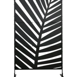Dekorativ avdelare för trädgård/balkong utomhus med växtmotiv, tillverkad av stål, 122 x 45 x 198 cm, svart