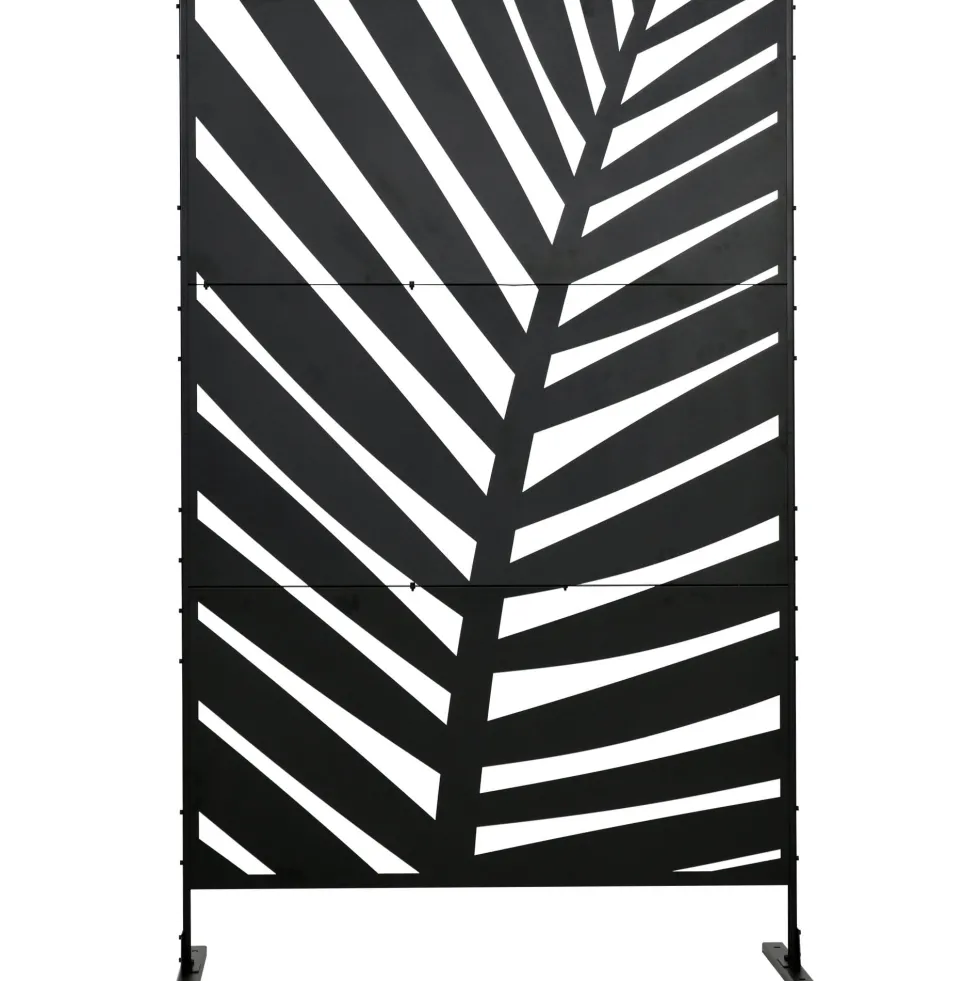 Dekorativ avdelare för trädgård/balkong utomhus med växtmotiv, tillverkad av stål, 122 x 45 x 198 cm, svart