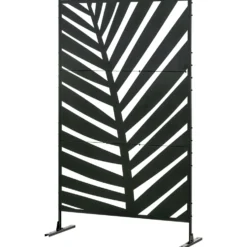 Dekorativ avdelare för trädgård/balkong utomhus med växtmotiv, tillverkad av stål, 122 x 45 x 198 cm, svart