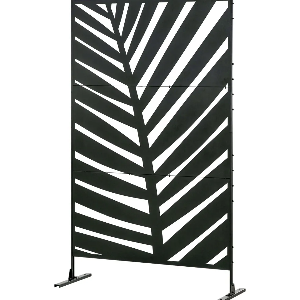 Dekorativ avdelare för trädgård/balkong utomhus med växtmotiv, tillverkad av stål, 122 x 45 x 198 cm, svart