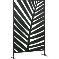 Dekorativ avdelare för trädgård/balkong utomhus med växtmotiv, tillverkad av stål, 122 x 45 x 198 cm, svart