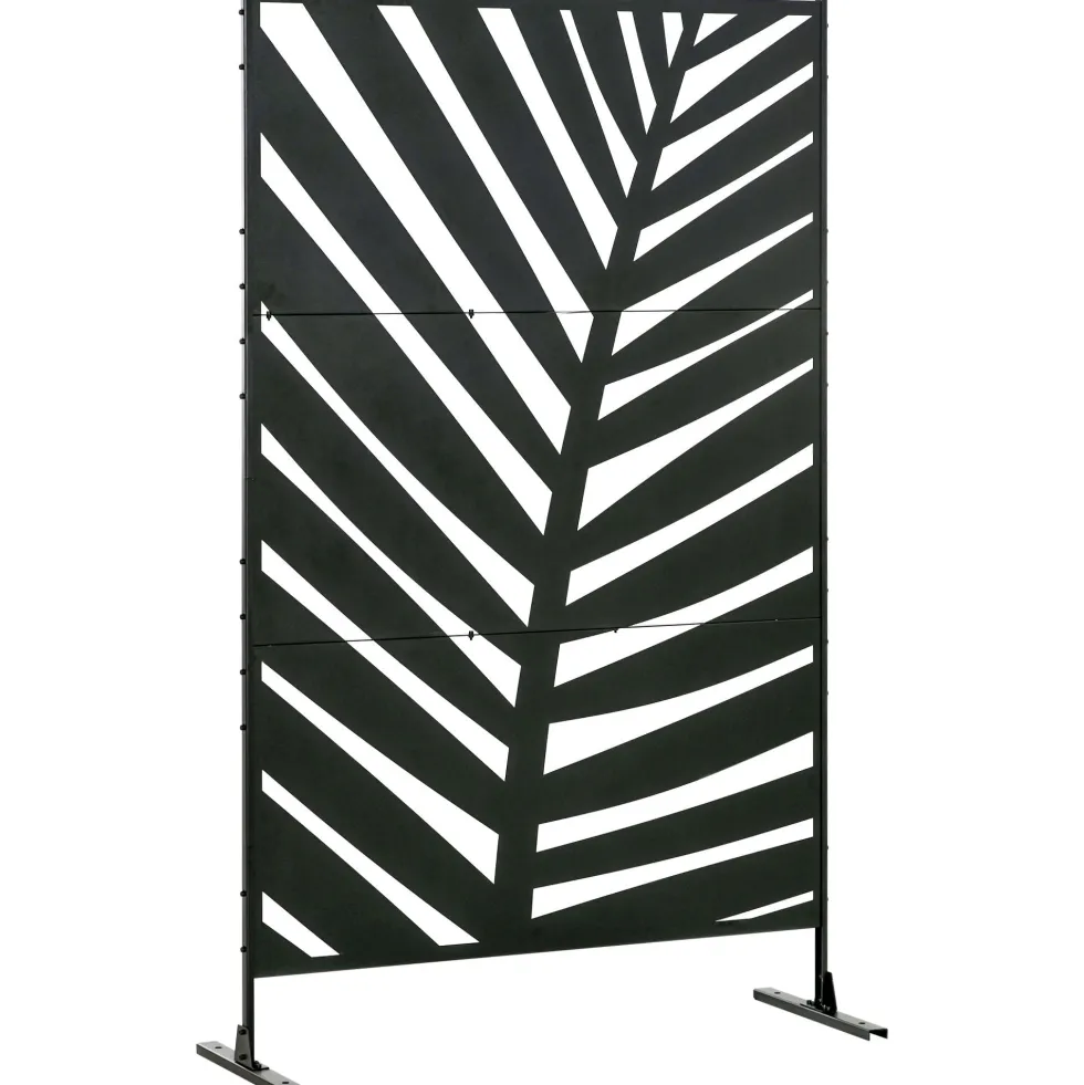 Dekorativ avdelare för trädgård/balkong utomhus med växtmotiv, tillverkad av stål, 122 x 45 x 198 cm, svart