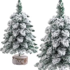 Dekorativ julgran 60 cm med snöeffekt och trästam, smal modell