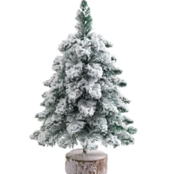 Dekorativ julgran 60 cm med snöeffekt och trästam, smal modell