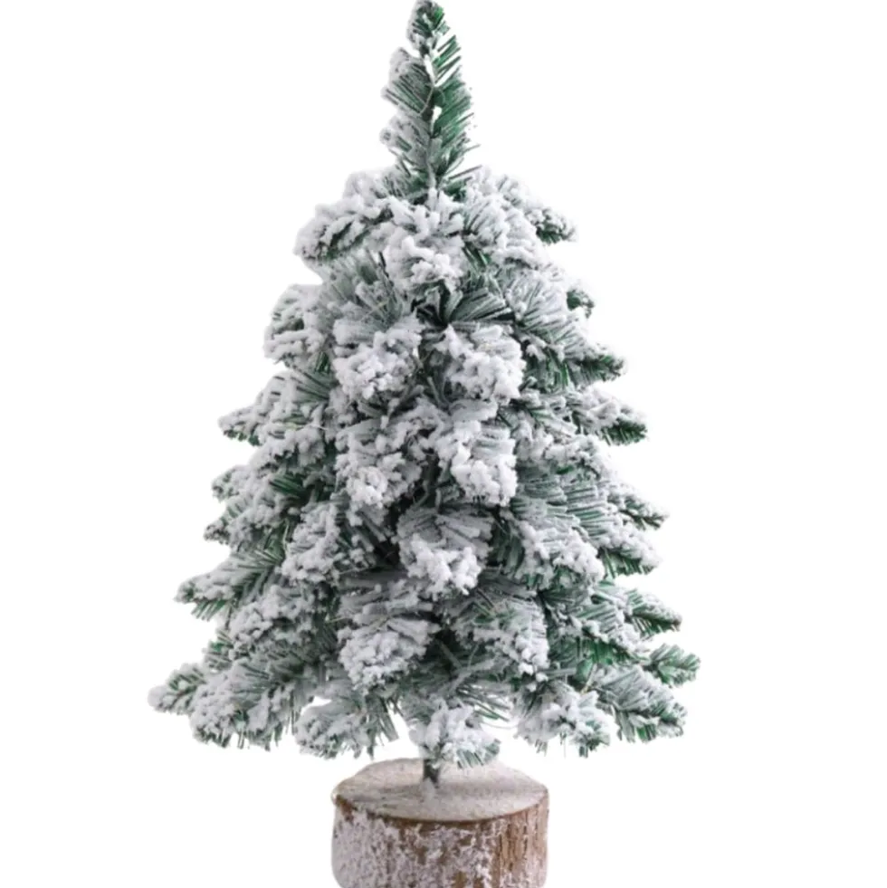 Dekorativ julgran 60 cm med snöeffekt och trästam, smal modell
