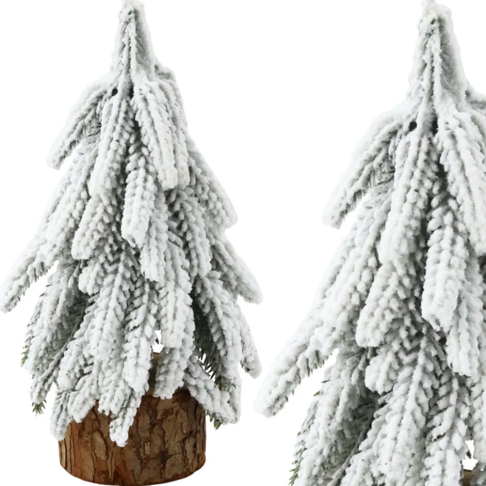 Dekorativ julgran 30 cm snötäckt med träfot bordsdekoration