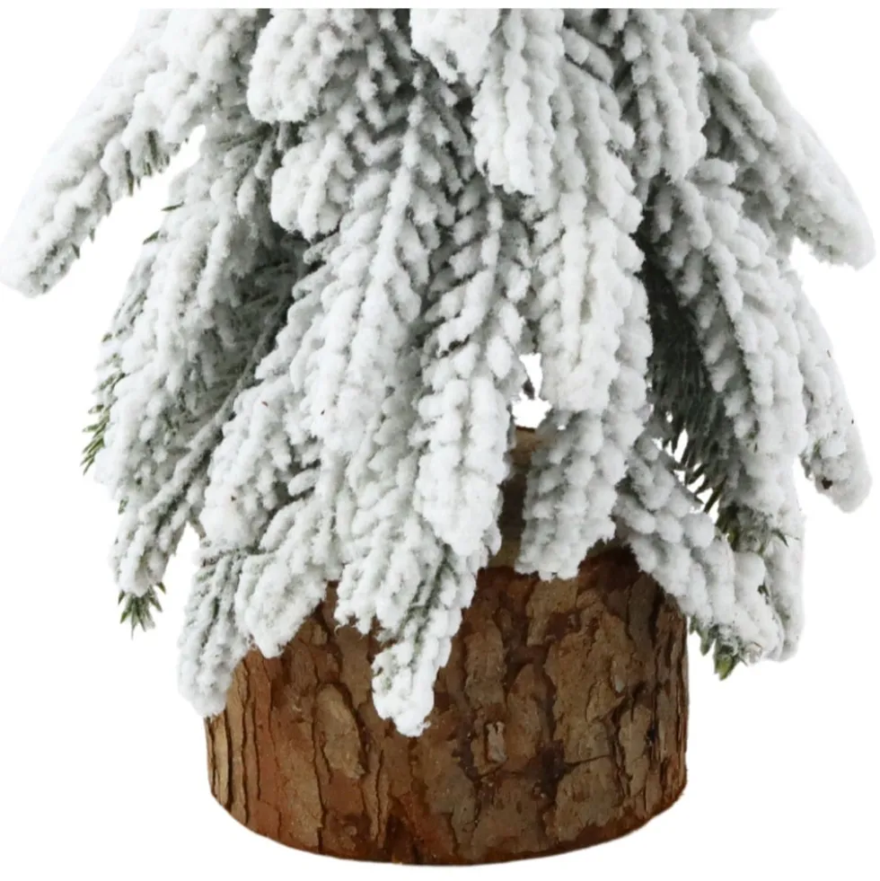 Dekorativ julgran 30 cm snötäckt med träfot bordsdekoration