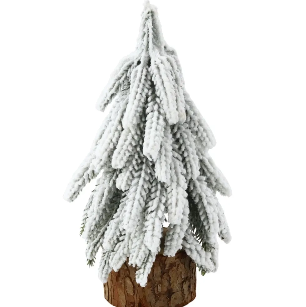 Dekorativ julgran 30 cm snötäckt med träfot bordsdekoration
