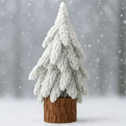 Dekorativ julgran 20 cm snötäckt med träfot för bord och hylla